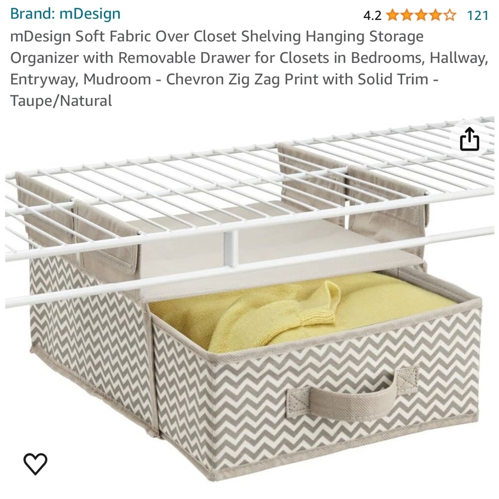 Taupe Chevron Closet Organizer with Removable Drawer